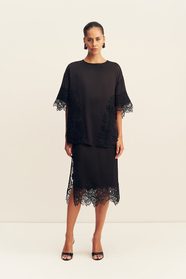 ENIKO LACE T-SHIRT - BLACK_F