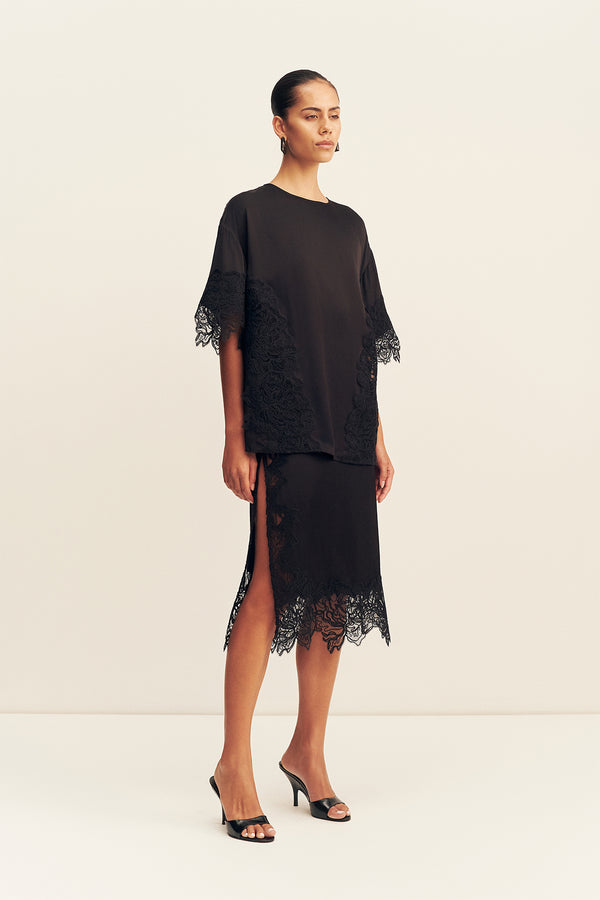 ENIKO LACE T-SHIRT - BLACK