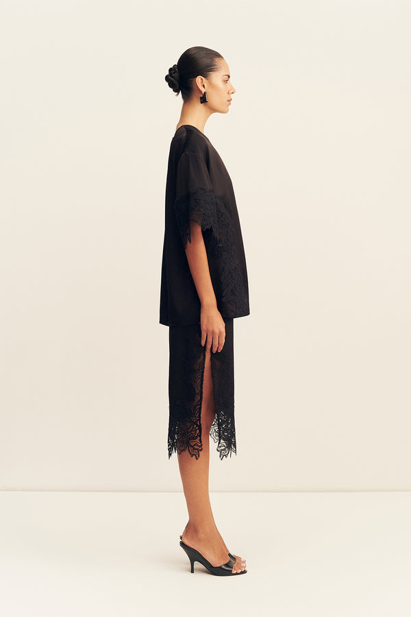 ENIKO LACE T-SHIRT - BLACK