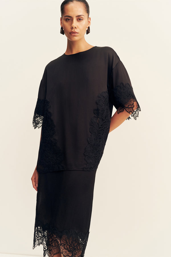 ENIKO LACE T-SHIRT - BLACK