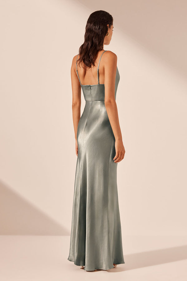 LA LUNE CROSS DRAPED MAXI DRESS - SAGE_B