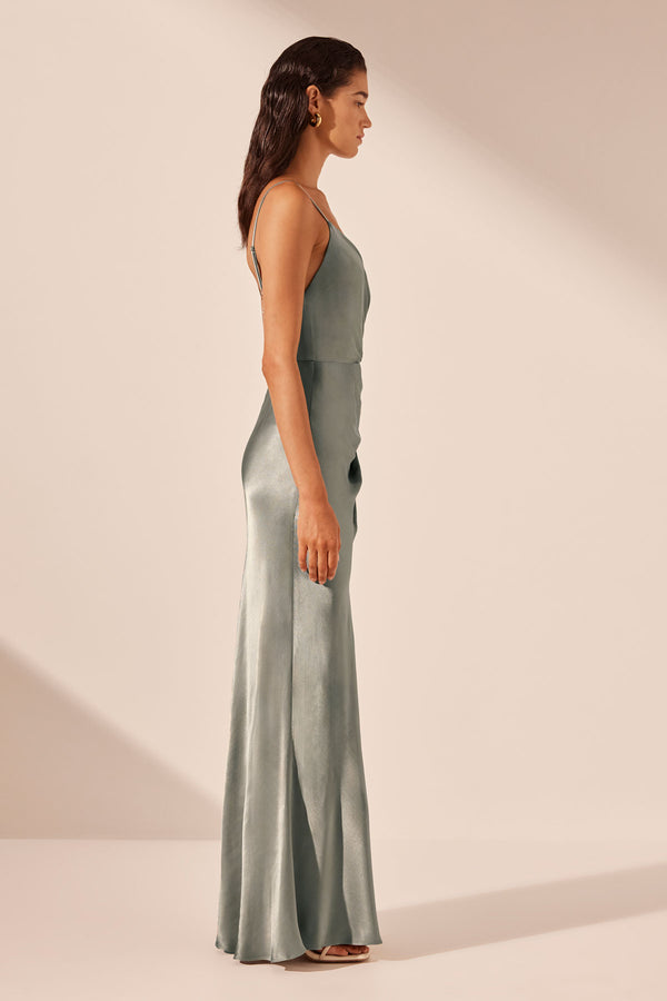 LA LUNE CROSS DRAPED MAXI DRESS - SAGE_S