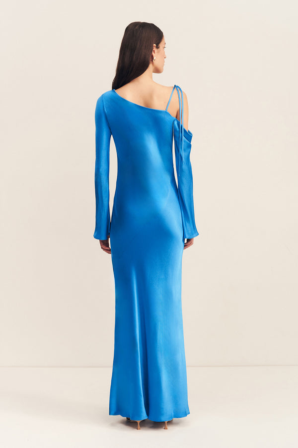 NORA ASYMMETRICAL LONG SLEEVE MAXI DRESS - AQUA_B