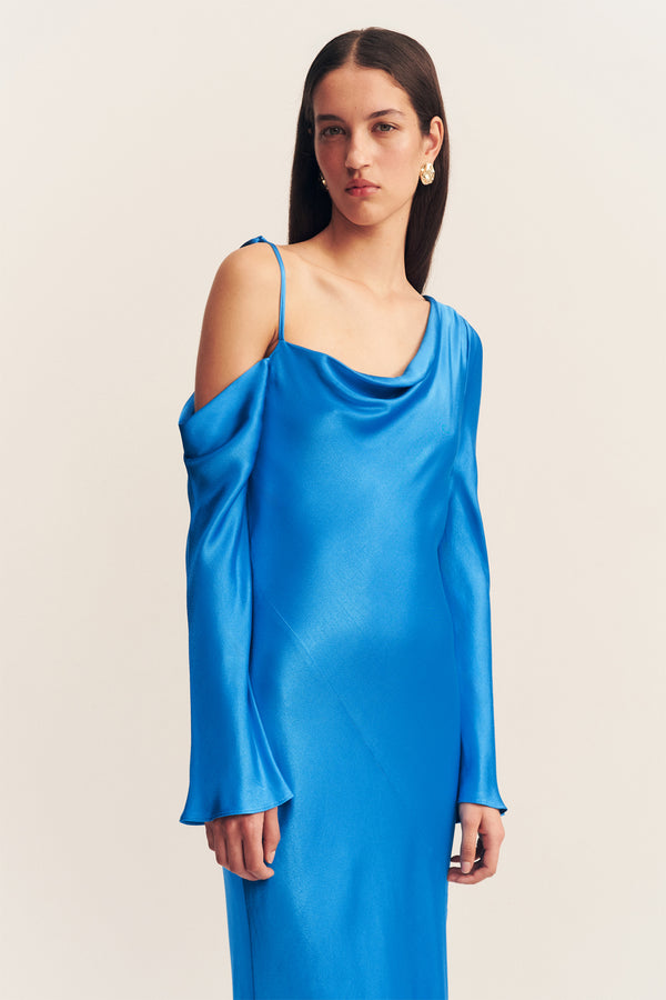 NORA ASYMMETRICAL LONG SLEEVE MAXI DRESS - AQUA_D