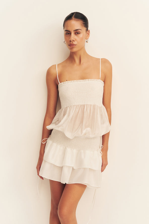 AURA SHIRRED MINI DRESS - IVORY