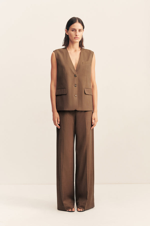 ASHER SLEEVELESS BLAZER - SADDLE_F