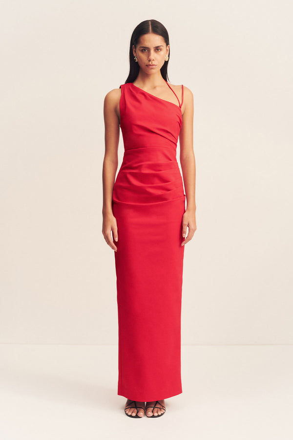 LANI ASYMMETRICAL GATHERED MAXI DRESS - CHILLI_F