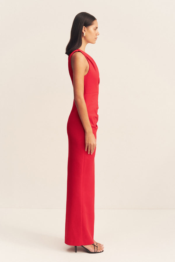 LANI ASYMMETRICAL GATHERED MAXI DRESS - CHILLI_S
