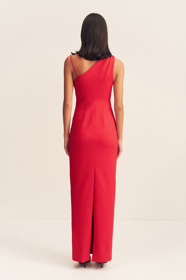 LANI ASYMMETRICAL GATHERED MAXI DRESS - CHILLI_B