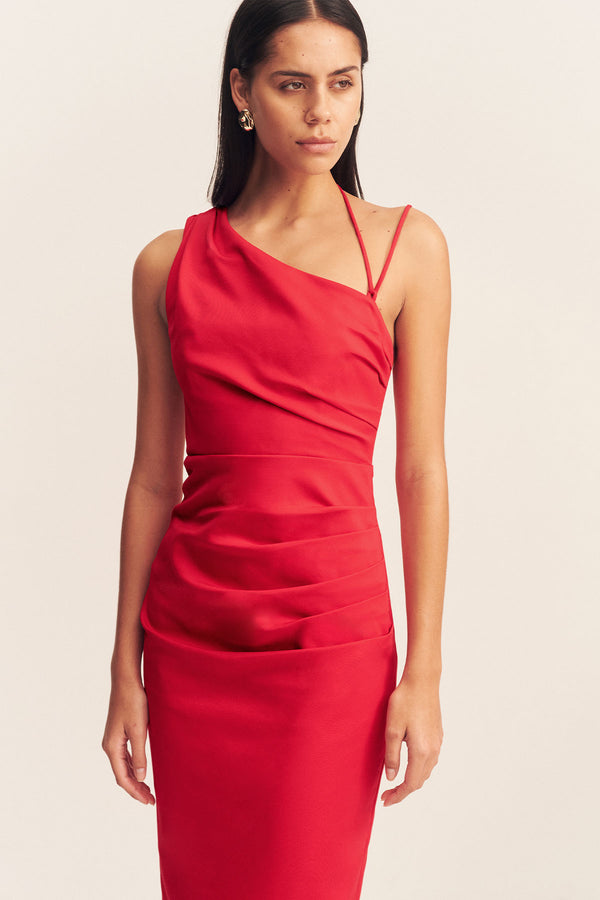 LANI ASYMMETRICAL GATHERED MAXI DRESS - CHILLI_D