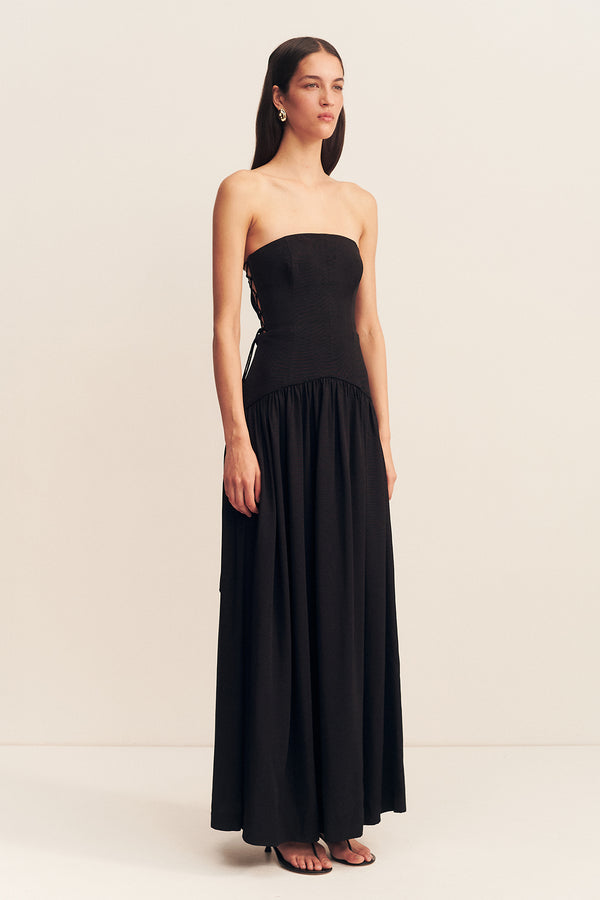 VENTO LACE UP STRAPLESS MAXI DRESS - BLACK_A