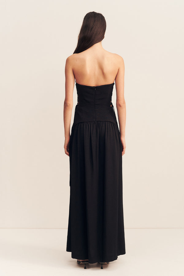 VENTO LACE UP STRAPLESS MAXI DRESS - BLACK_B