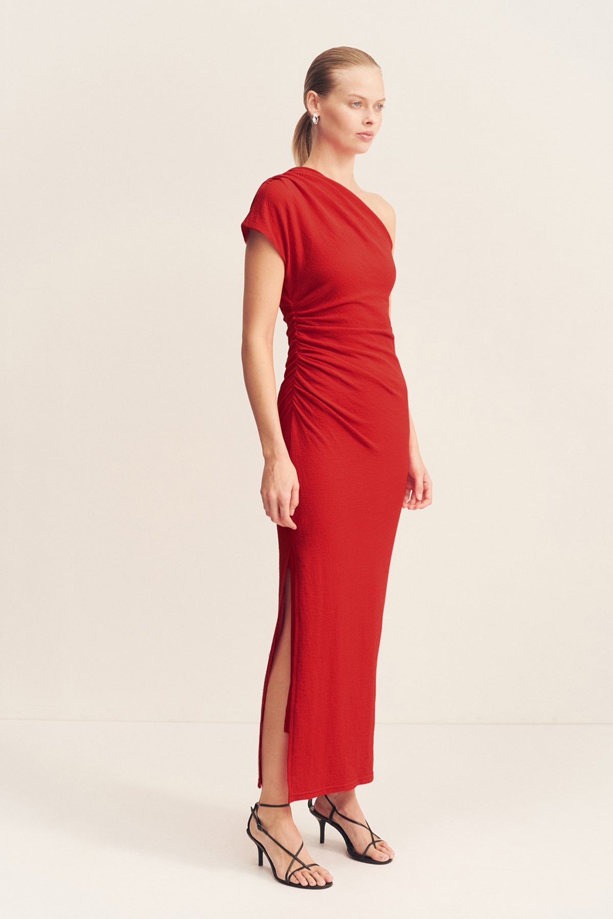 BEAU ASYMMETRICAL MIDI DRESS - CHILLI_A