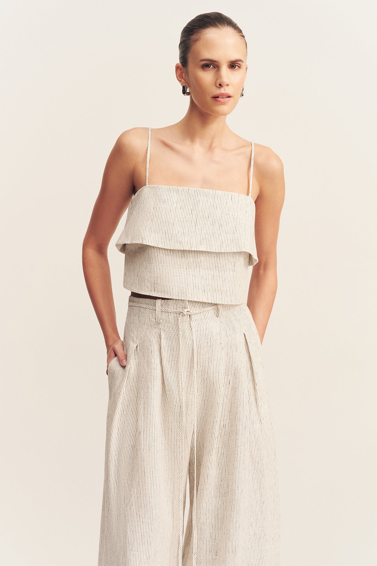Alto High Waisted Pant | White Pinstripe | Pants | Shona Joy