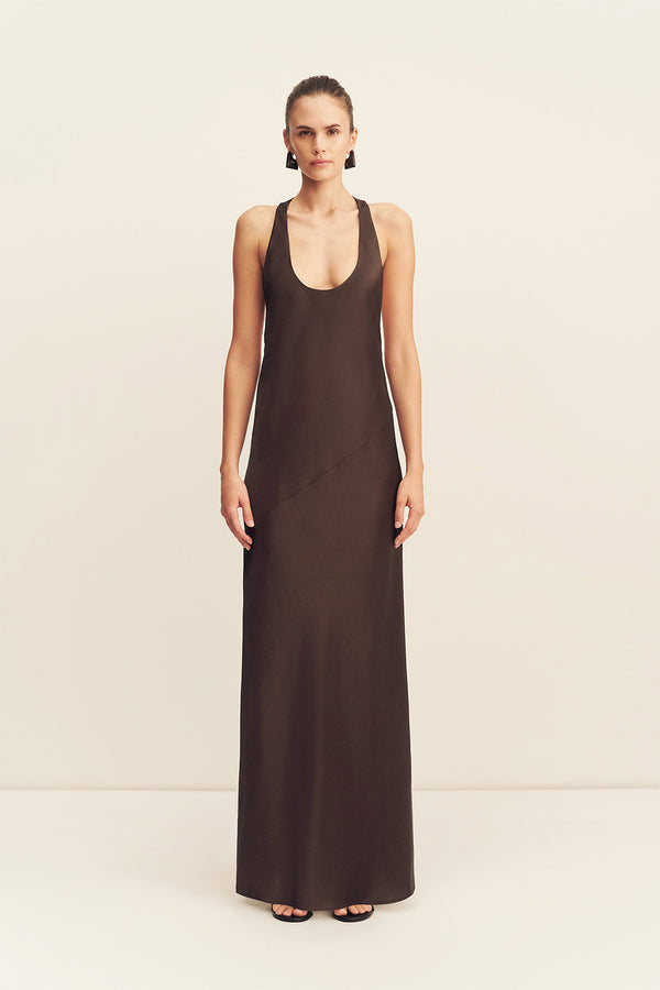 SAVANNA RACER BACK MAXI DRESS - COFFEE BEAN