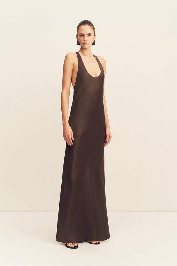 SAVANNA RACER BACK MAXI DRESS - COFFEE BEAN