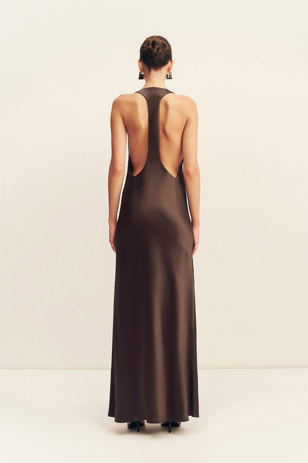 SAVANNA RACER BACK MAXI DRESS - COFFEE BEAN_F