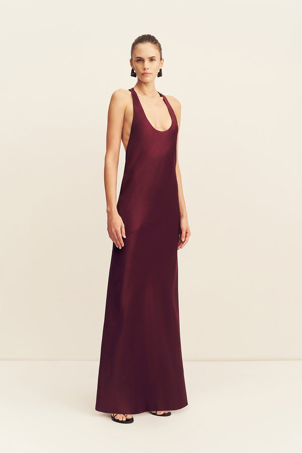 SAVANNA RACER BACK MAXI DRESS - BURGUNDY