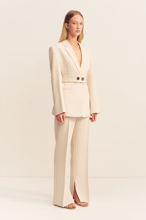 IRENA HOURGLASS SINGLE BREASTED BLAZER WITH BELT - BONE_A