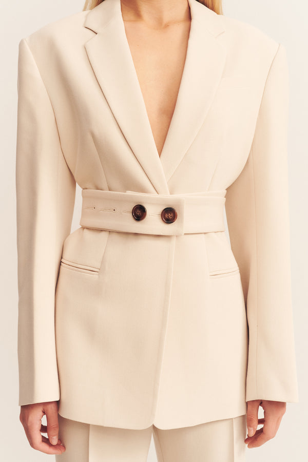 IRENA HOURGLASS SINGLE BREASTED BLAZER WITH BELT - BONE_SW