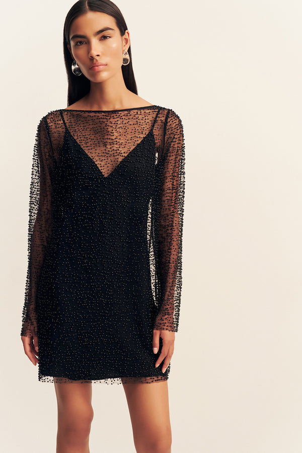 MONA LONG SLEEVE MINI DRESS - BLACK