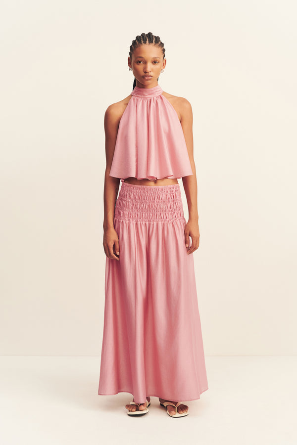 AURA SHIRRED MAXI SKIRT - ROSEWATER_F