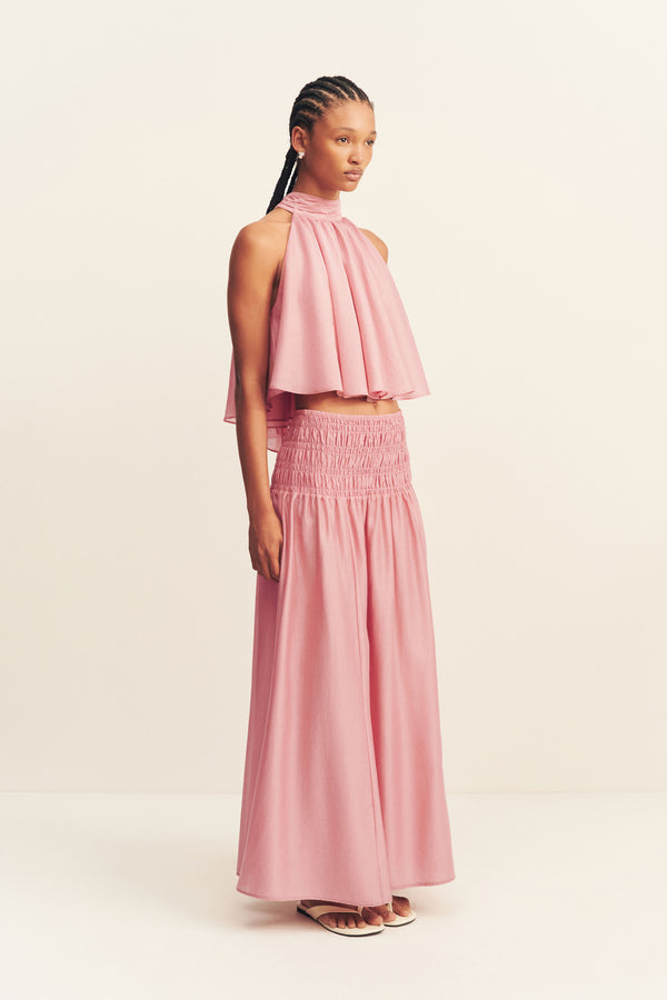 AURA SHIRRED MAXI SKIRT - ROSEWATER