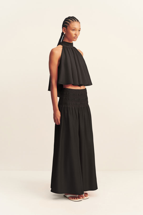 AURA SHIRRED MAXI SKIRT - BLACK