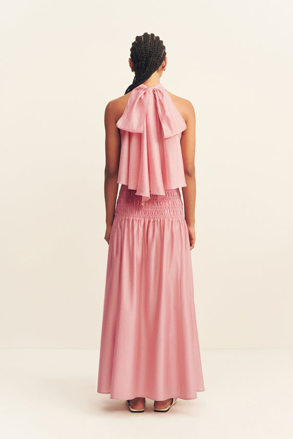 AURA SHIRRED MAXI SKIRT - ROSEWATER