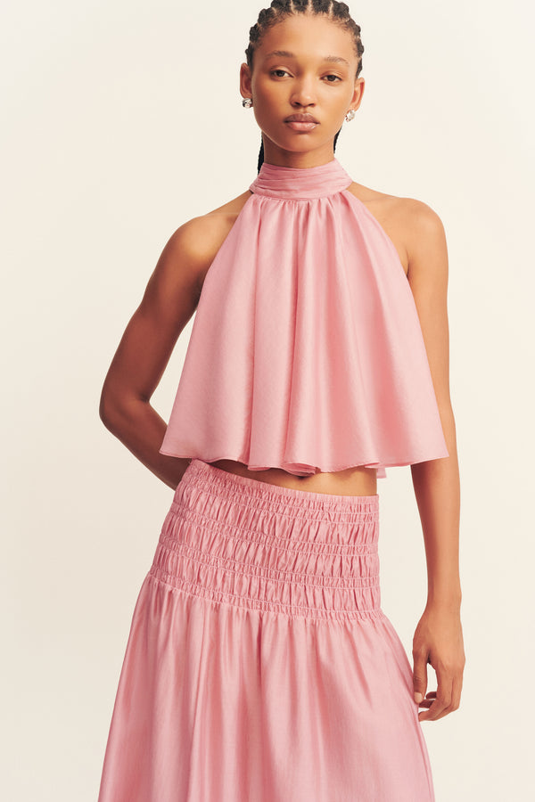 AURA SHIRRED MAXI SKIRT - ROSEWATER
