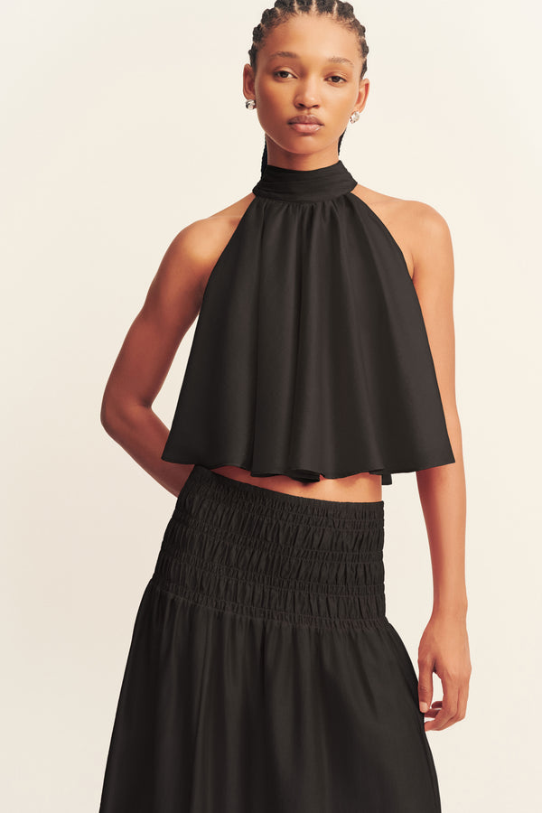 AURA SHIRRED MAXI SKIRT - BLACK