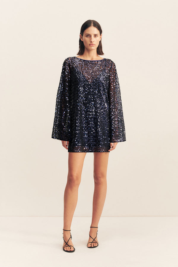 EVERLY LONG SLEEVE MINI DRESS - MOONLIGHT_F