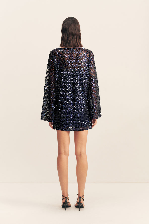 EVERLY LONG SLEEVE MINI DRESS - MOONLIGHT