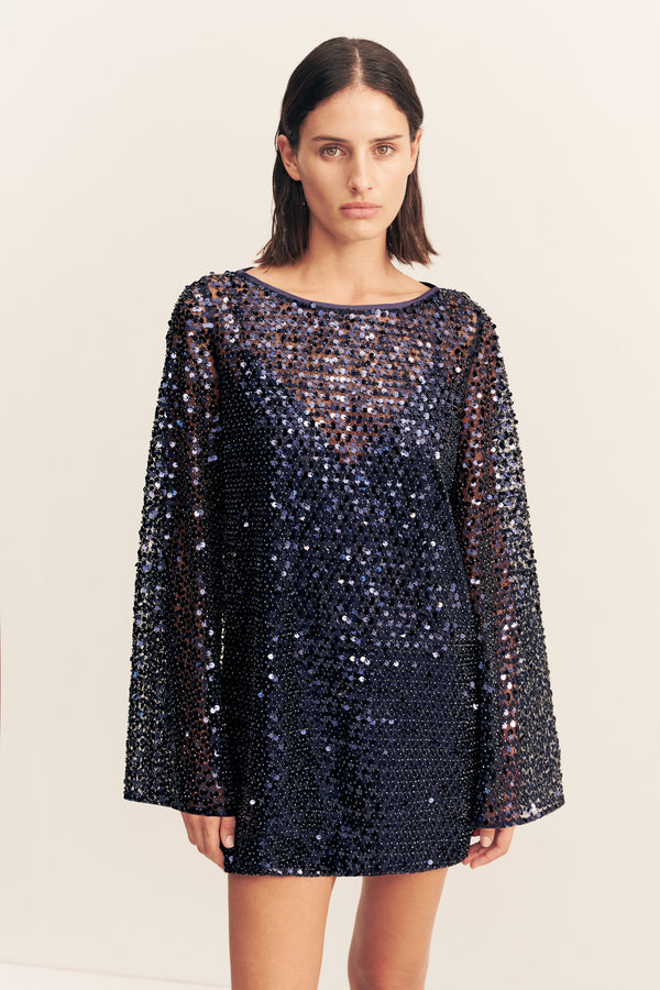 EVERLY LONG SLEEVE MINI DRESS - MOONLIGHT