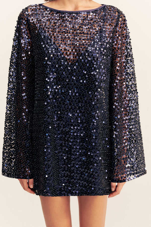 EVERLY LONG SLEEVE MINI DRESS - MOONLIGHT