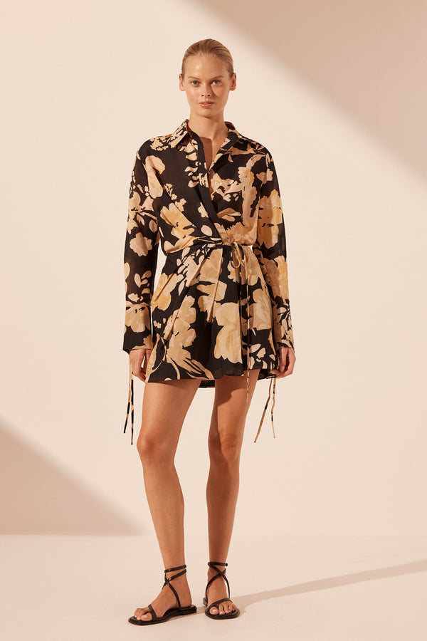 XENIA DRAPED SHIRT MINI DRESS_F
