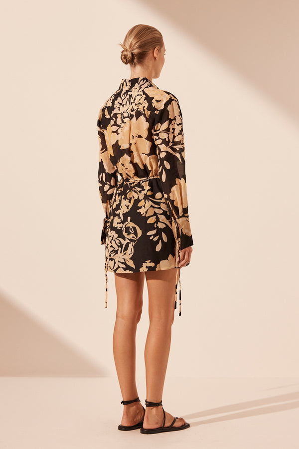 XENIA DRAPED SHIRT MINI DRESS_B