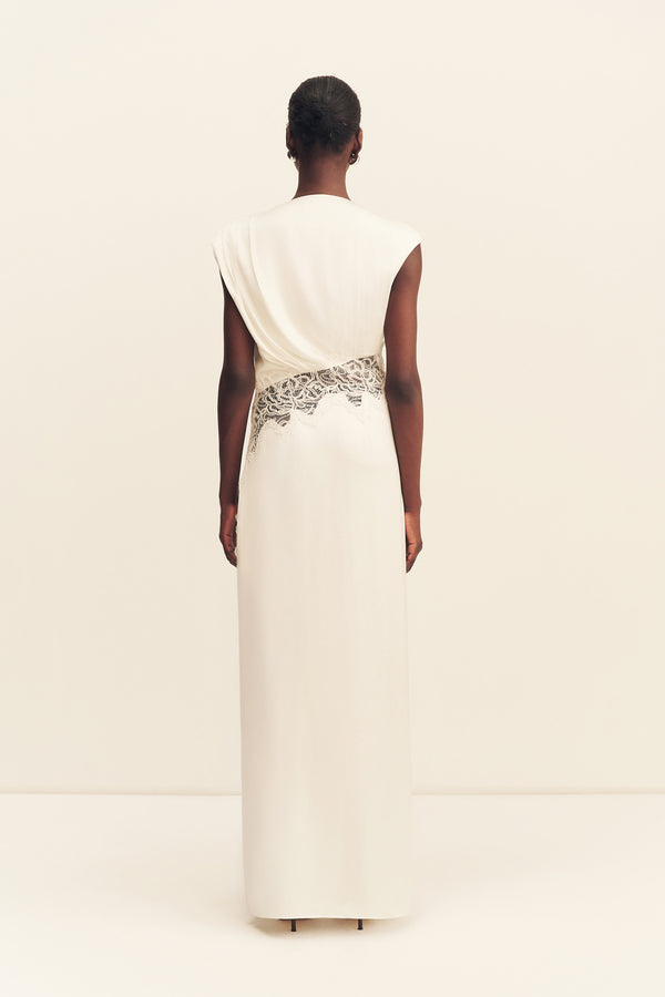ENIKO LACE GATHERED MAXI DRESS - IVORY
