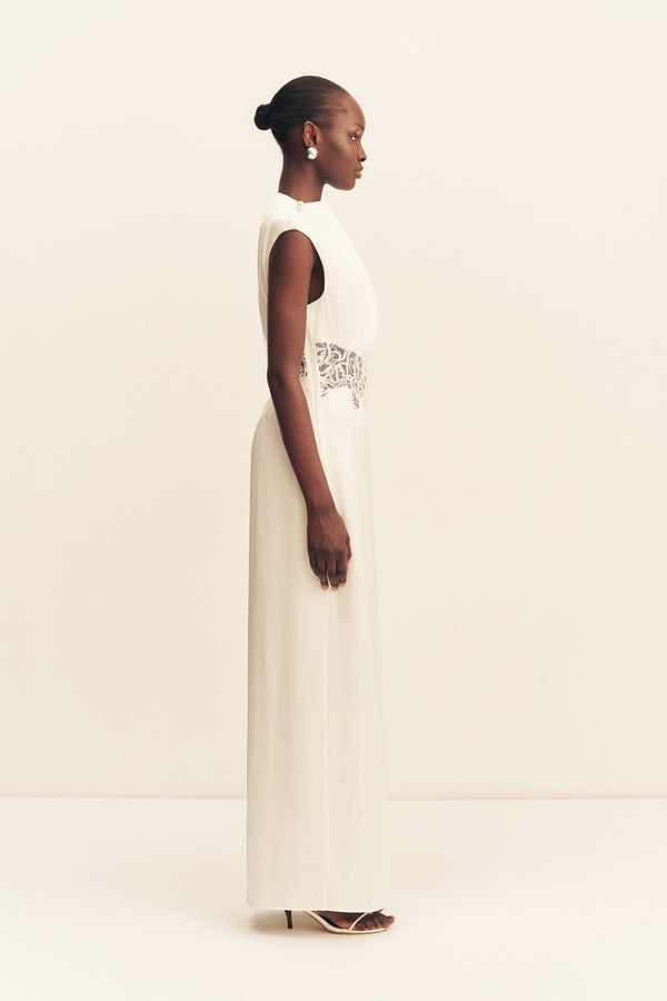ENIKO LACE GATHERED MAXI DRESS - IVORY