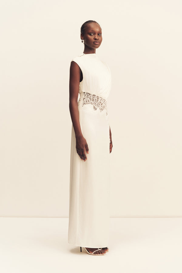 ENIKO LACE GATHERED MAXI DRESS - IVORY