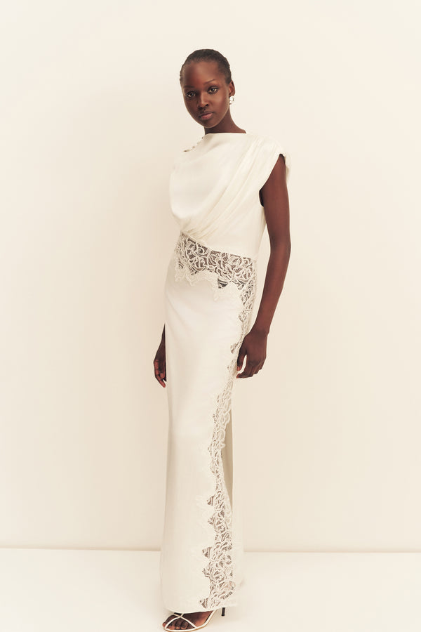ENIKO LACE GATHERED MAXI DRESS - IVORY