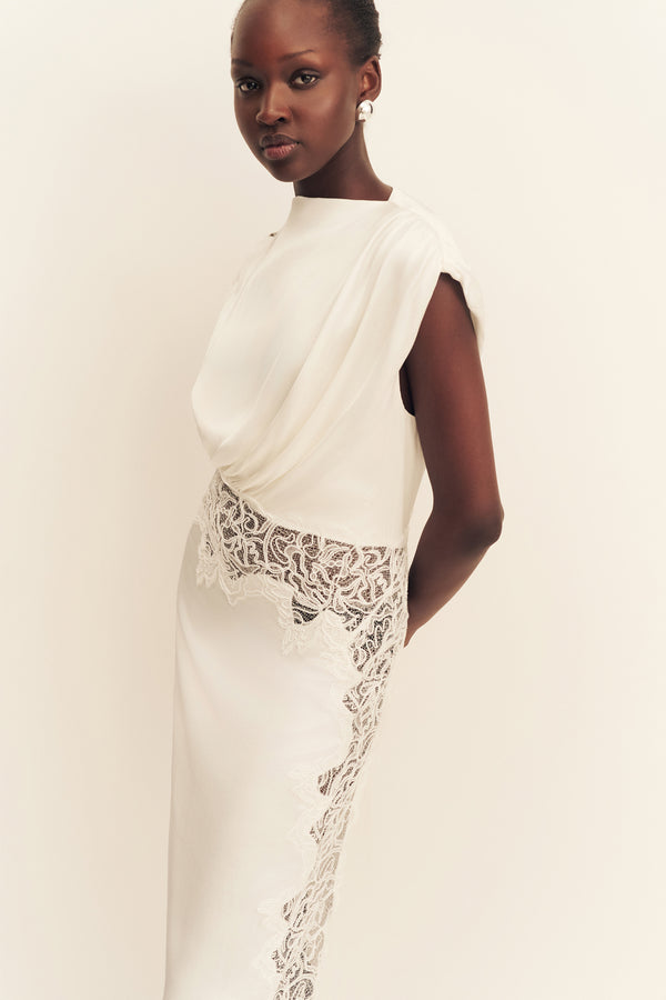 ENIKO LACE GATHERED MAXI DRESS - IVORY