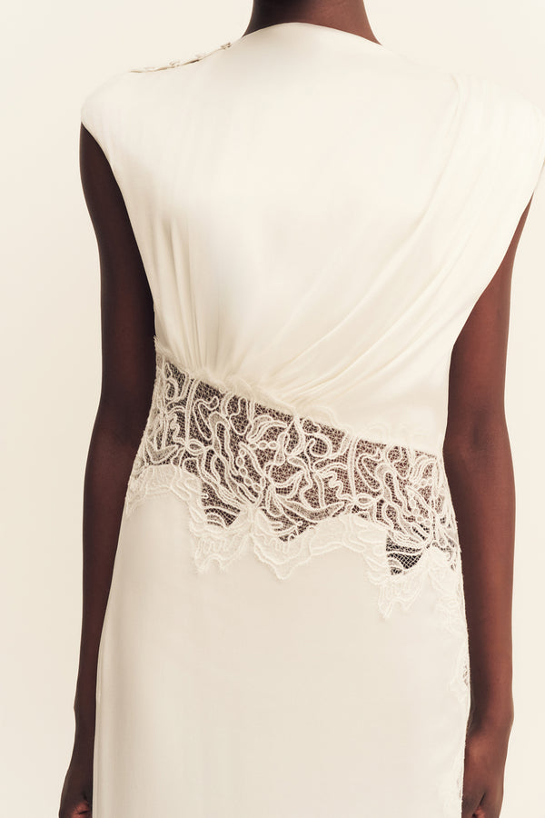 ENIKO LACE GATHERED MAXI DRESS - IVORY