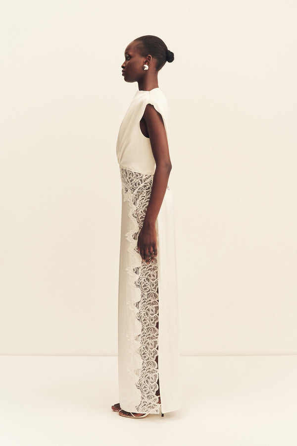ENIKO LACE GATHERED MAXI DRESS - IVORY