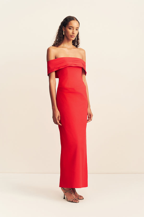 CAMPBELL OFF SHOULDER FITTED MAXI DRESS - GOJI