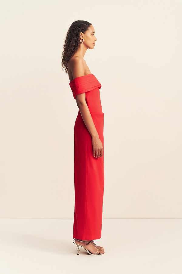 CAMPBELL OFF SHOULDER FITTED MAXI DRESS - GOJI