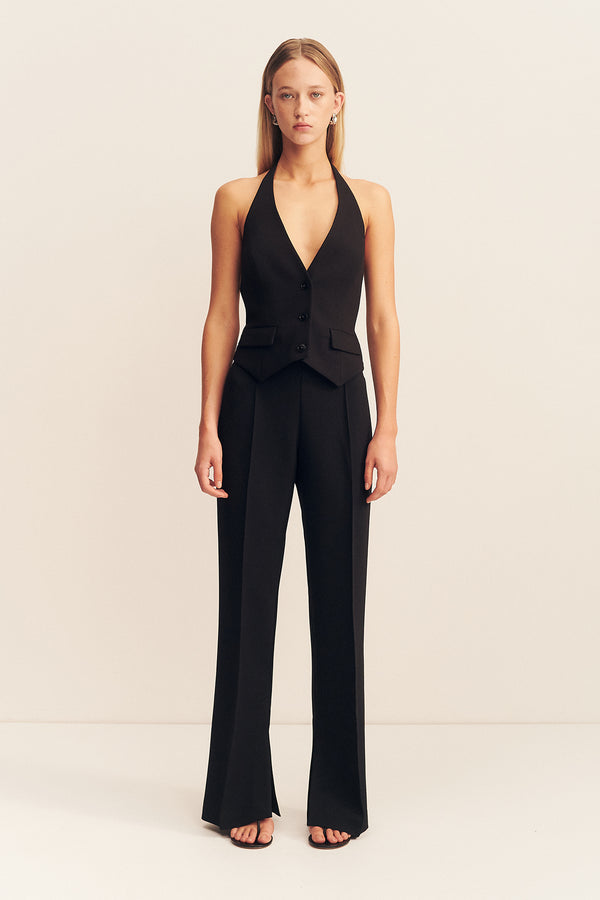 IRENA TAILORED OPEN BACK VEST - BLACK_F