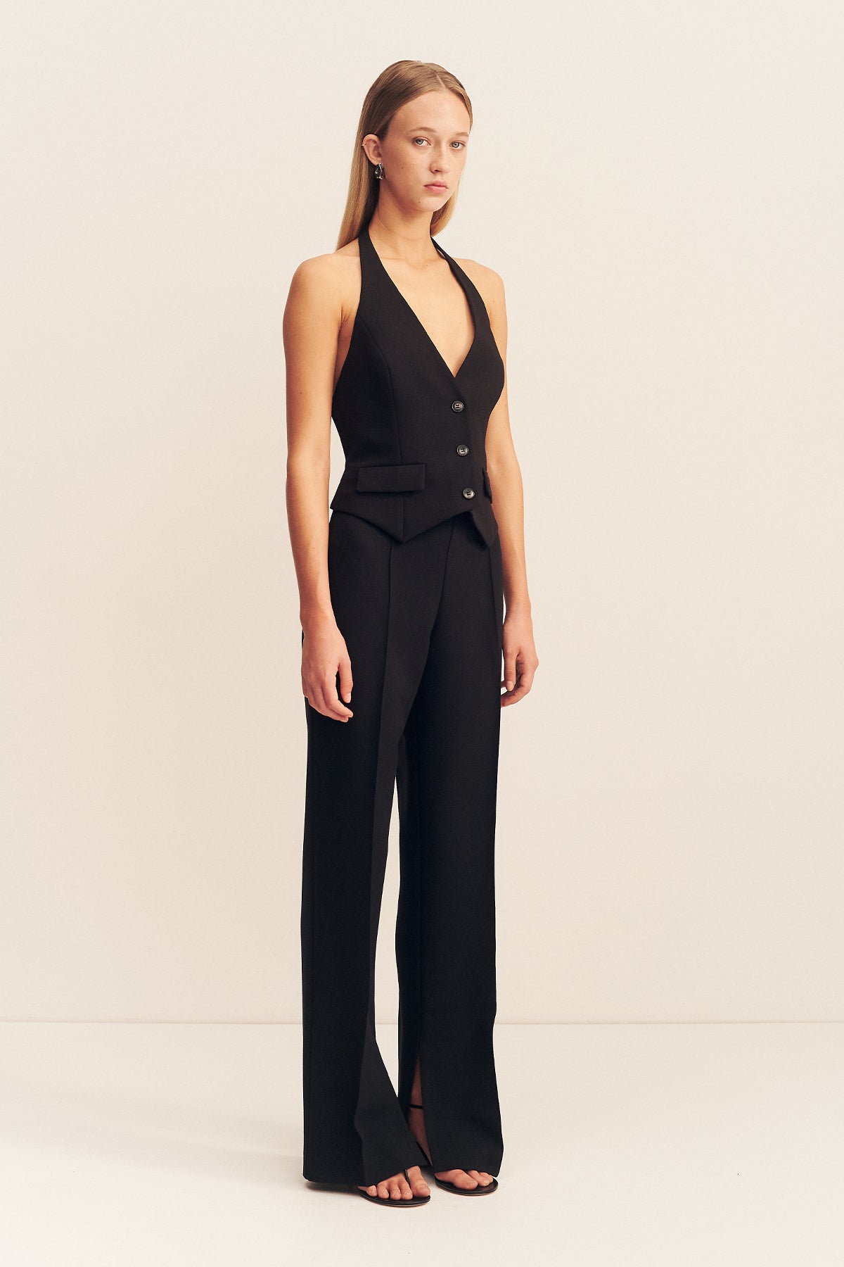 IRENA PINTUCK STRAIGHT LEG PANT - BLACK_A