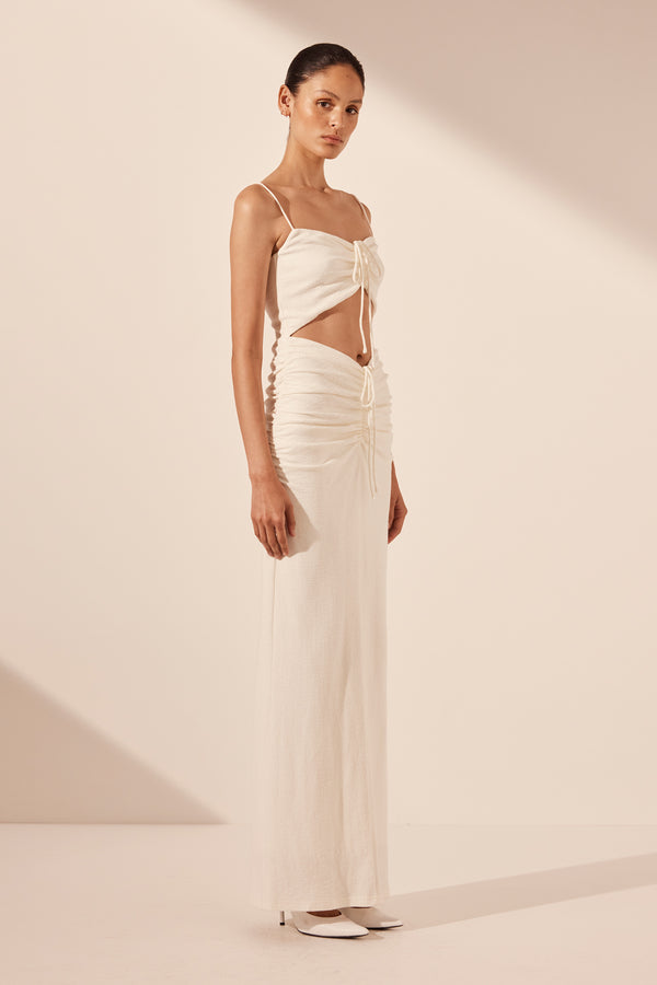 BEAU SLEEVELESS DRAWSTRING MAXI DRESS - IVORY_A