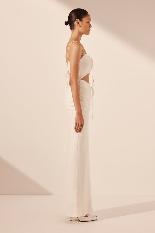 BEAU SLEEVELESS DRAWSTRING MAXI DRESS - IVORY_S